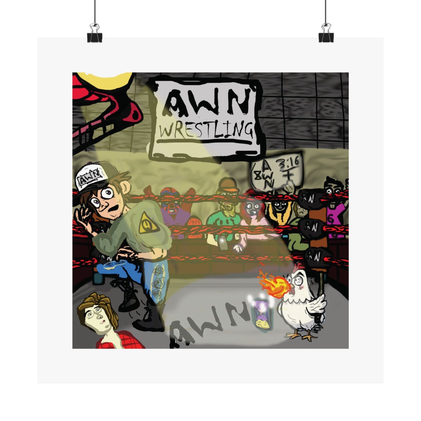 AWN Wrestling Matte Horizontal Poster — 'Green Shirt Guy' Tribute (Digital Art, Inspired by Justin Scarred)