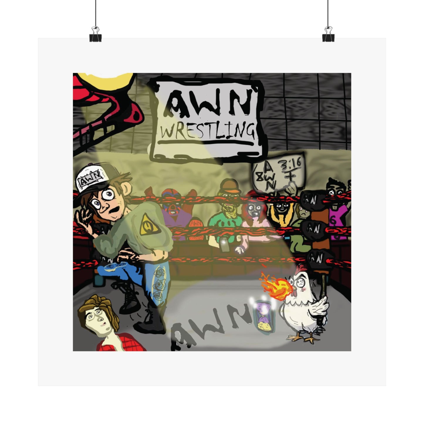 AWN Wrestling Matte Horizontal Poster — 'Green Shirt Guy' Tribute (Digital Art, Inspired by Justin Scarred)