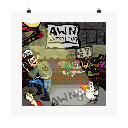 AWN Wrestling Matte Horizontal Poster — 'Green Shirt Guy' Tribute (Digital Art, Inspired by Justin Scarred)