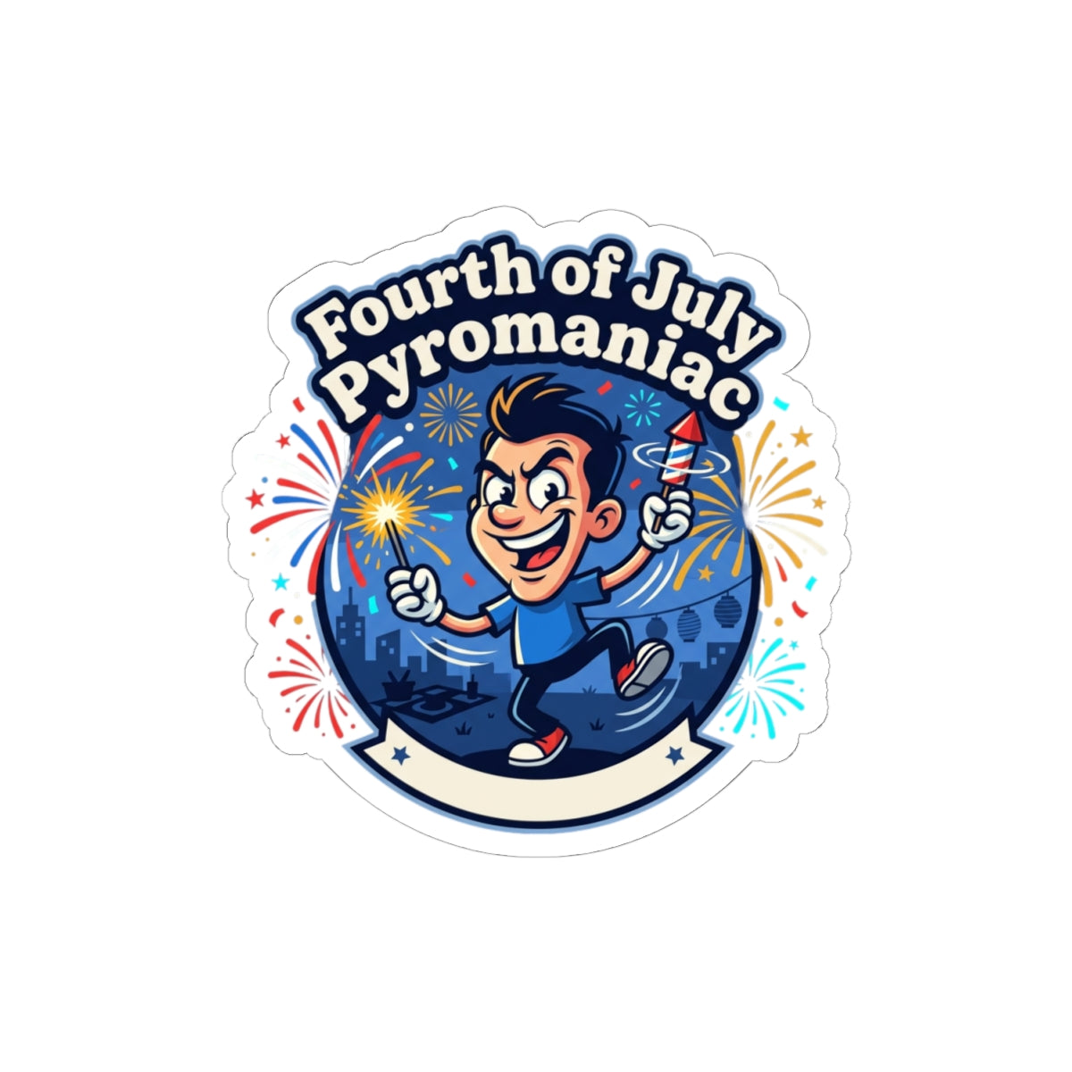 Fourth of July Pyromaniac Sticker | vintage Americana, red white blue