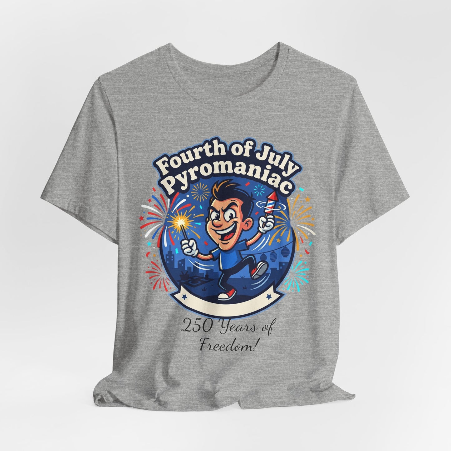 Pyromaniac Fireworks Tee, 4th of July Americana, vintage red white blue