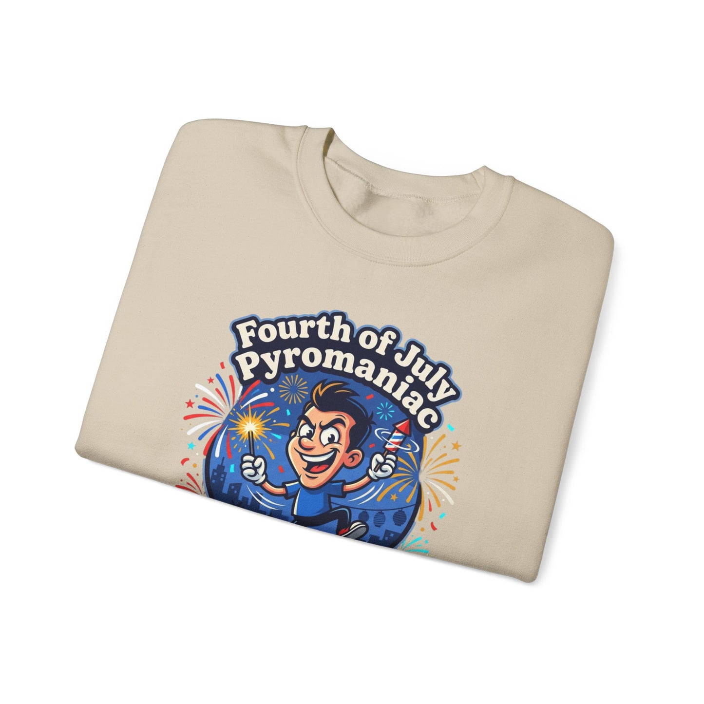 Pyromaniac Retro Fireworks Crewneck Sweatshirt | vintage USA, red white blue